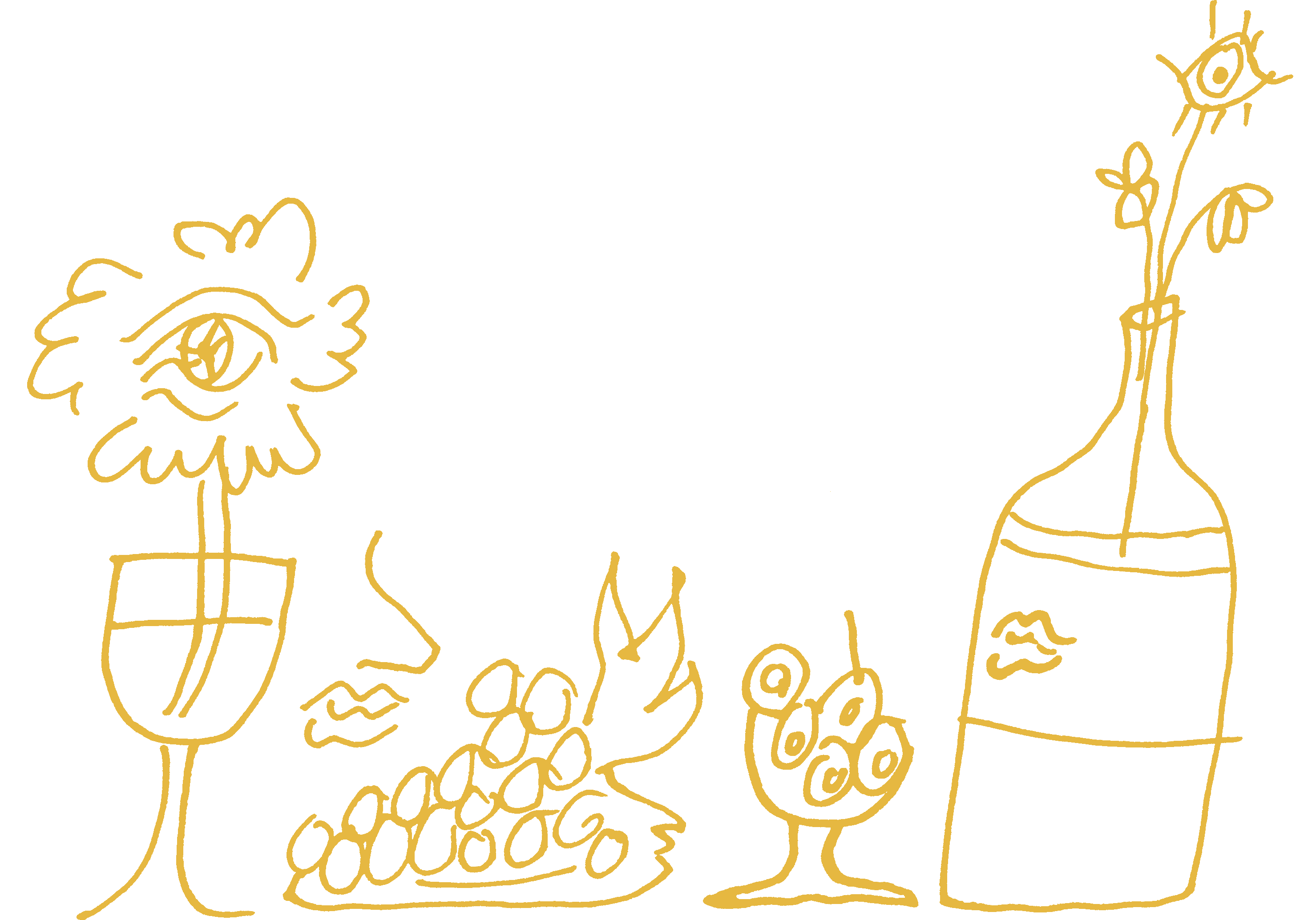 a bottle of wine and, some olives and grapes